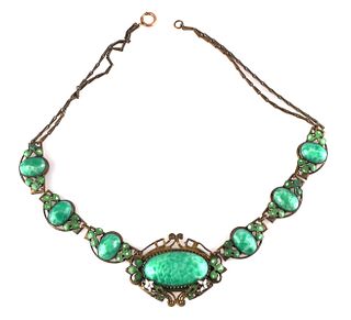 Vintage Czech Brass Enamel and Glass necklace