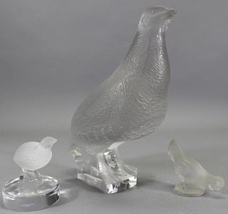(2) Lalique Pheasants, (1) Unsigned Glass Bird