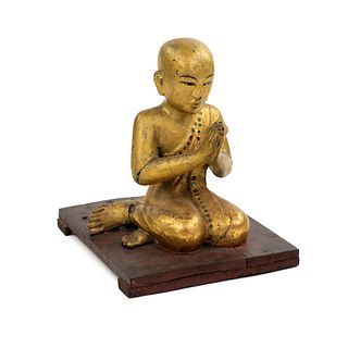 Carved Wood Moggallana Buddha Figure