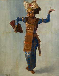 Large Bali Dancer Oil on Canvas - Signed 