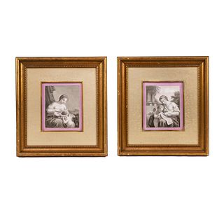 (2) Limoges Grisaille 'Venus & Cupid' Porcelain Plaques