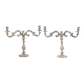 (2) Silver Plate Ornate Three Candle Candelabras