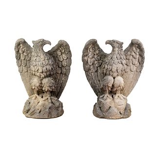 (2) 19th C Matching Cast Stone Eagle Sculptures