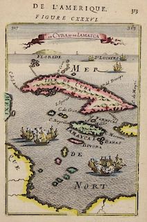 Antique Hand Colored Engraving, Map of Cuba