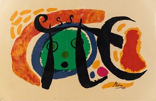 Joan Miro Abstract Figural Lithograph Print
