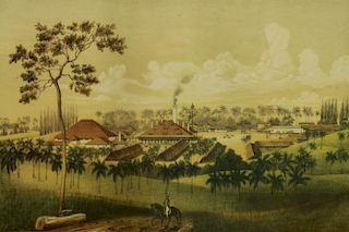 19th C. Colored Engraving of Ingenio Trinidad-Cuba