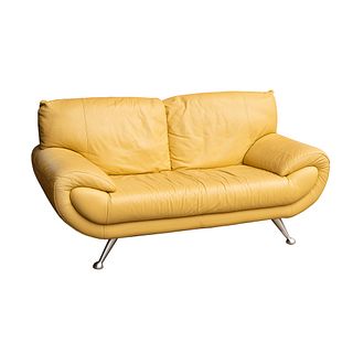 Nicoletti Home Italian Yellow Leather Sofa