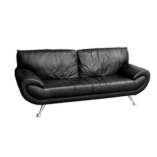 Nicoletti Home Italian Black Leather Sofa