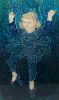 Signed 1954 Painting of Young Dancing Girl