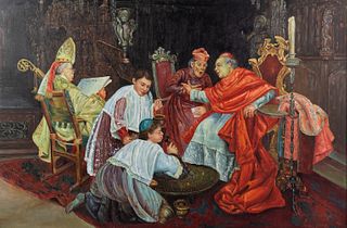 Giuseppe Signorini 'Cardinals...Interior' O/C Painting
