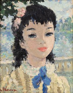 Maurice Alleroux Girl's Portrait O/C Painting
