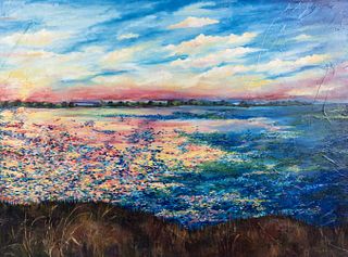 Sarah H. Volker Sunset Marsh O/C Painting