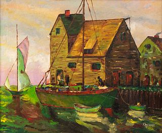 Francis Rivieccio Boat Dock O/C Painting