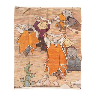 Hand Woven Mexican Dancing Figure Tapestry Rug