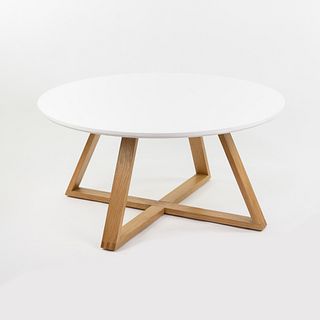 White Laminate Round Top Coffee Table on Angled Legs