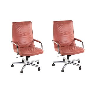 (2) Brayton International Pink Leather Office Chairs