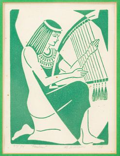 M Williams 'Psalm' Egyptian Harp Player Lithograph Print