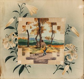 Figural Landscape Silk Textile Painting