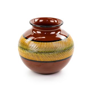 Raymor Burnt Orange and Yellow Pottery Vase