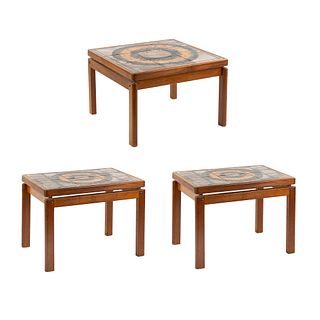 (3) Ox Art Tile Top Teak Table Set