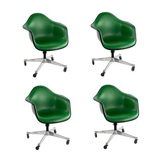 (4) Green Eames for Herman Miller Shell Swivel Chairs