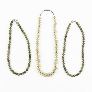 (3) Jade Hardstone Beaded and Natural Necklaces