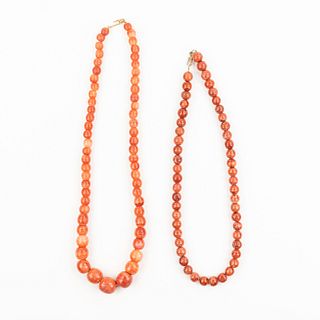 (2) Orange Agate and Red Jasper Beaded Necklaces