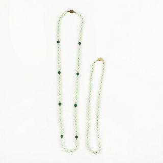 (2) Green Jade Necklaces