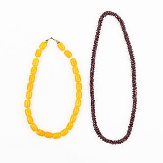 (2) Garnet Rope and Amber Necklaces