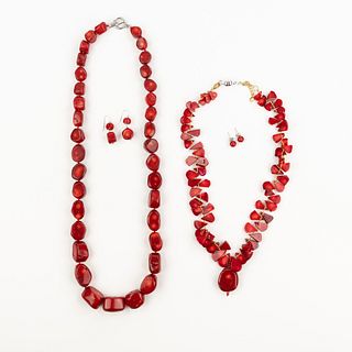 (4) Grouping of Red Dyed Coral Jewelry