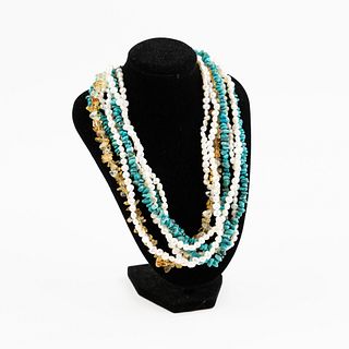Turquoise Pearl and Citrine Multi Strand Necklace