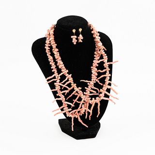 (3) Angel Skin and Pink Branch Coral Jewelry Set