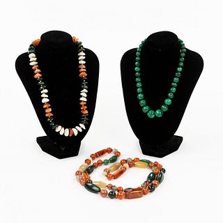 (3) Agate and Malachite Necklaces