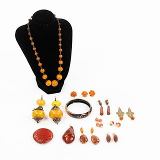 (14) Amber Resin and Other Necklaces and Earrings