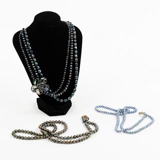 (3) Cultured and Natural Pearl Necklaces w/ Brooch