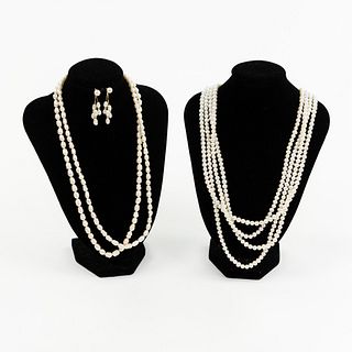 (4) Natural Pearl Necklaces and Earrings 