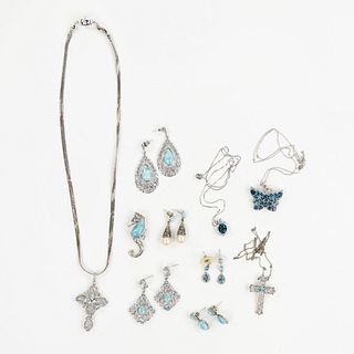 (10) Group of Aquamarine Larimar and Blue Topaz Jewelry
