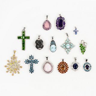 (14) Grouping of Sterling and Silver Plated Pendants