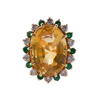 20ct Yellow Sapphire Diamond Emerald Gold Ring