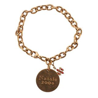 18k Gold Coral Charm Link Bracelet 