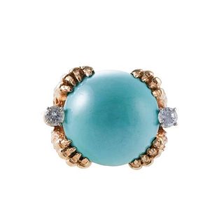 1960s 14k Gold Diamond Turquoise Ring