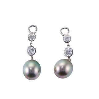 Platinum Tahitian South Sea Pearl Diamond Earring Pendants