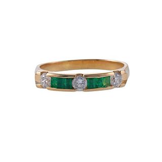 14k Gold Diamond Emerald Band Ring