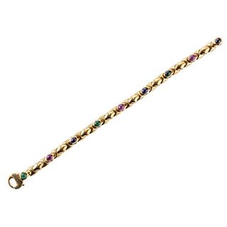 18k Gold Ruby Sapphire Emerald Cabochon Bracelet