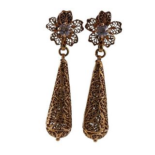 Art Deco Filigree 18k Gold Diamond Drop Earrings