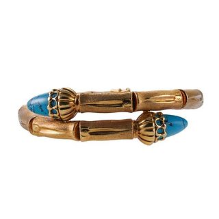 18k Gold Turquoise Bypass Bamboo Bracelet