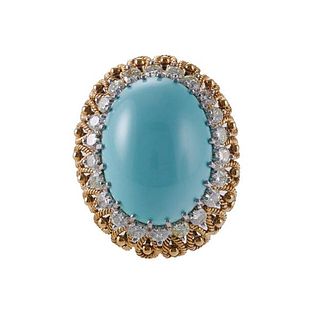 18k Gold Diamond Turquoise Dome Ring
