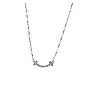 Tiffany &amp; Co T Smile 18k Gold Diamond Necklace