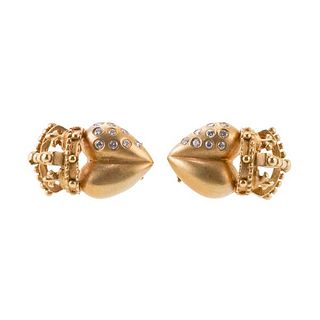 18K Gold Diamond Crown Heart Earrings