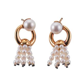 Cartier 18k Gold Pearl Tassel Earrings